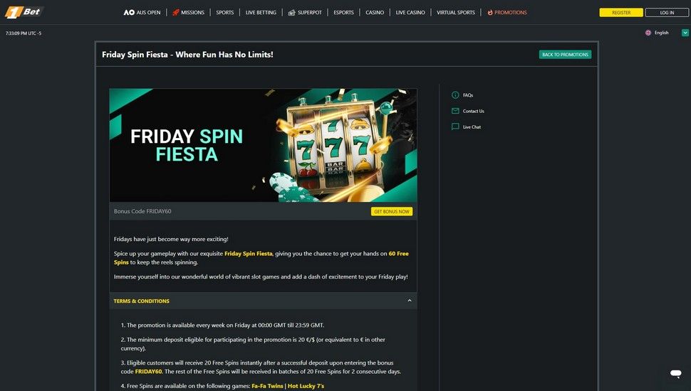 1Bet casino Friday Spin Fiesta