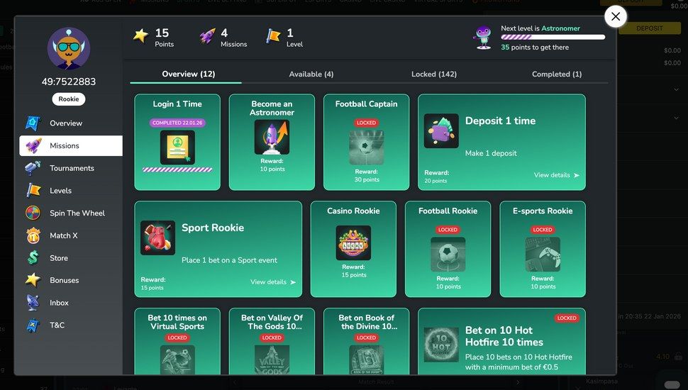 1Bet casino Missions