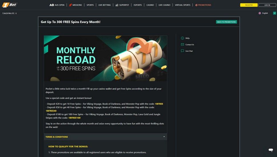 1Bet casino Monthly Reload