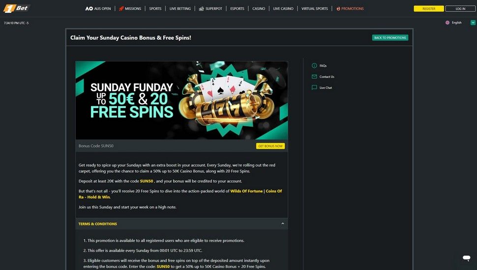 1Bet casino Sunday Funday