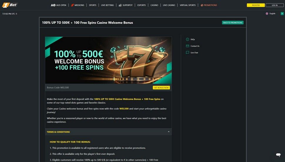 1Bet casino Welcome Bonus