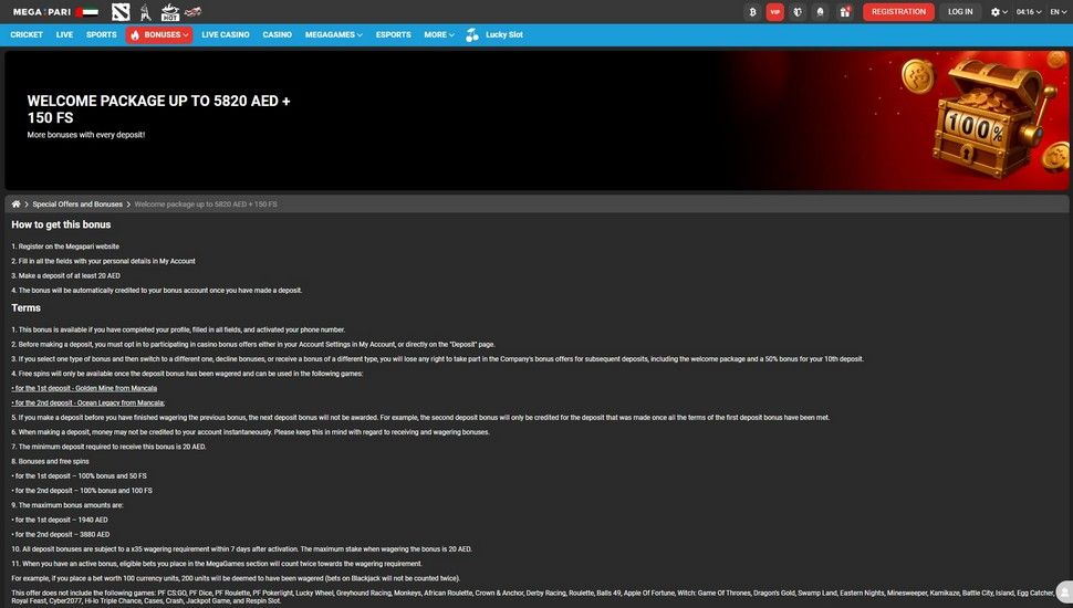 Megapari casino Welcome Bonus