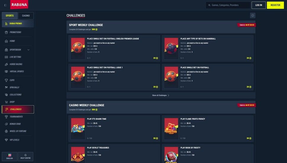 Rabona casino Challenges