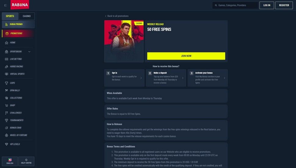 Rabona casino Weekly Reload