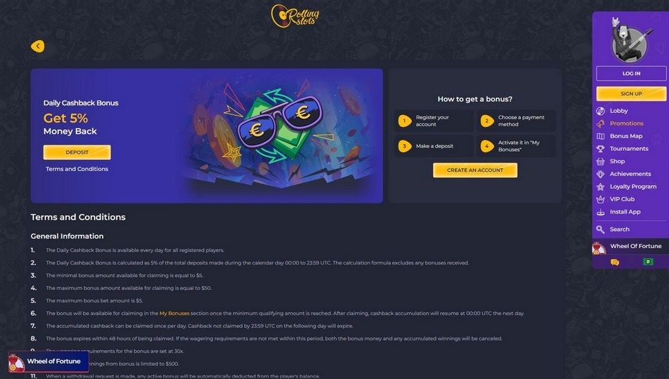 Rolling Slots Daily Cashback