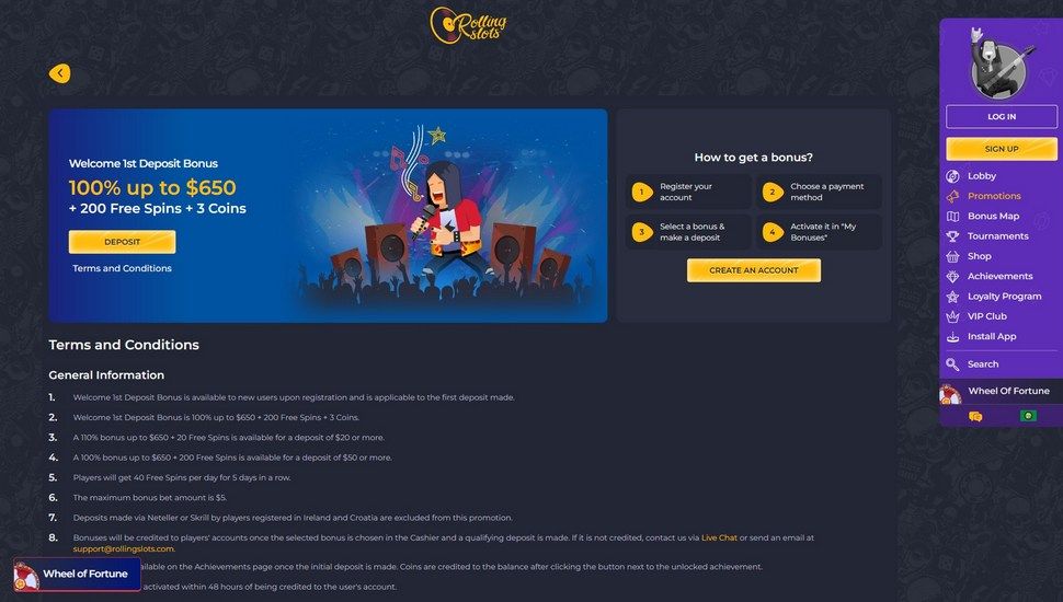 Rolling Slots Welcome Bonus