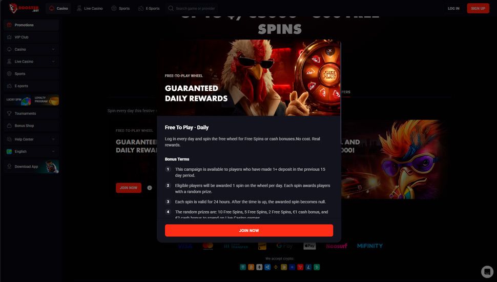 Rooster Bet Guaranteed Daily Reward