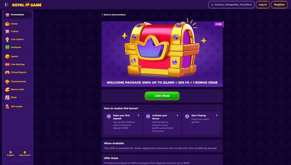 RoyalGame Casino Welcome Bonus
