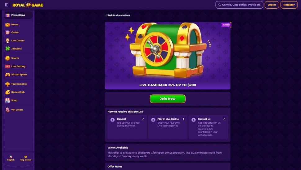 RoyalGame Live Cashback