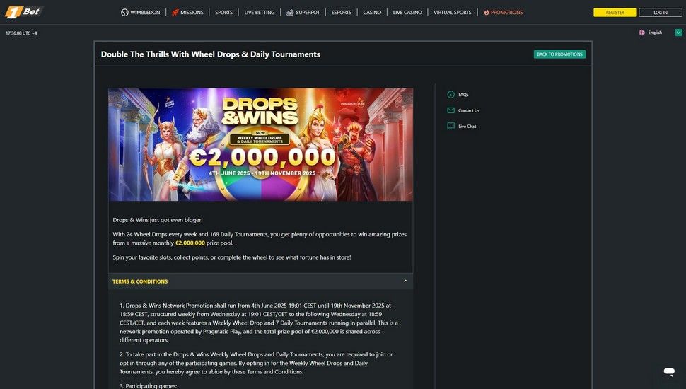 1Bet casino tournaments page