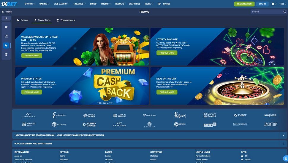 1xBet casino bonus page
