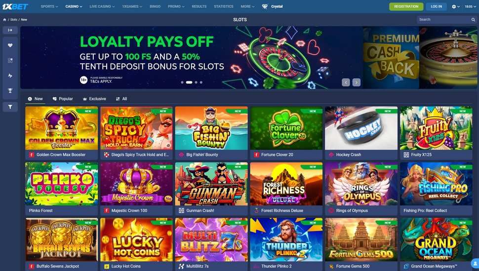 1xBet casino slots page
