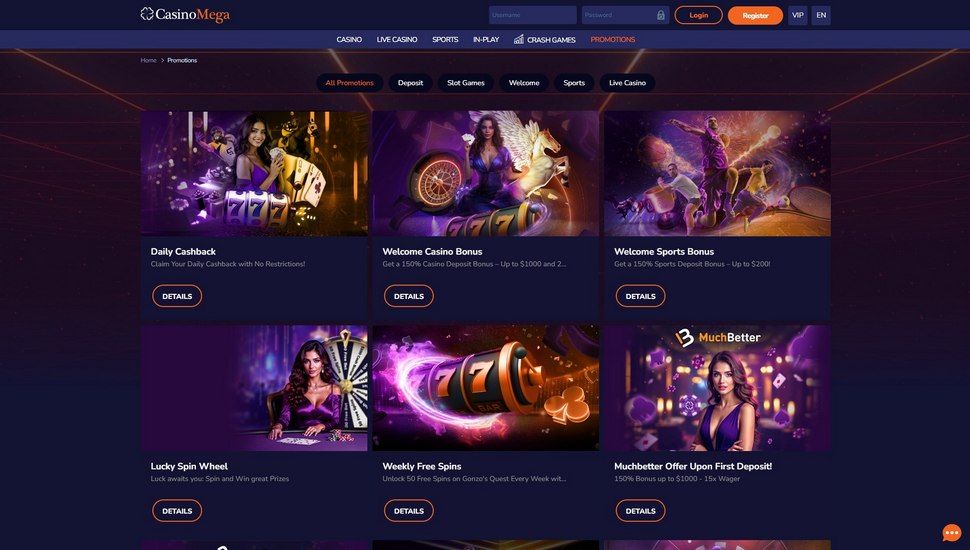 Casino Mega bonus page