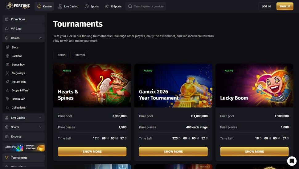 Fortune Play casino tournaments page