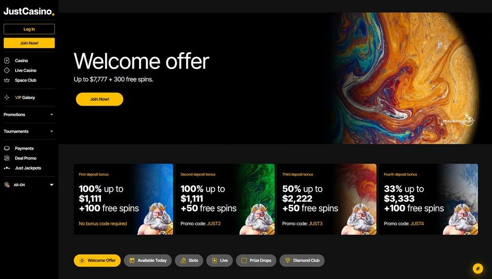 Just casino bonus page