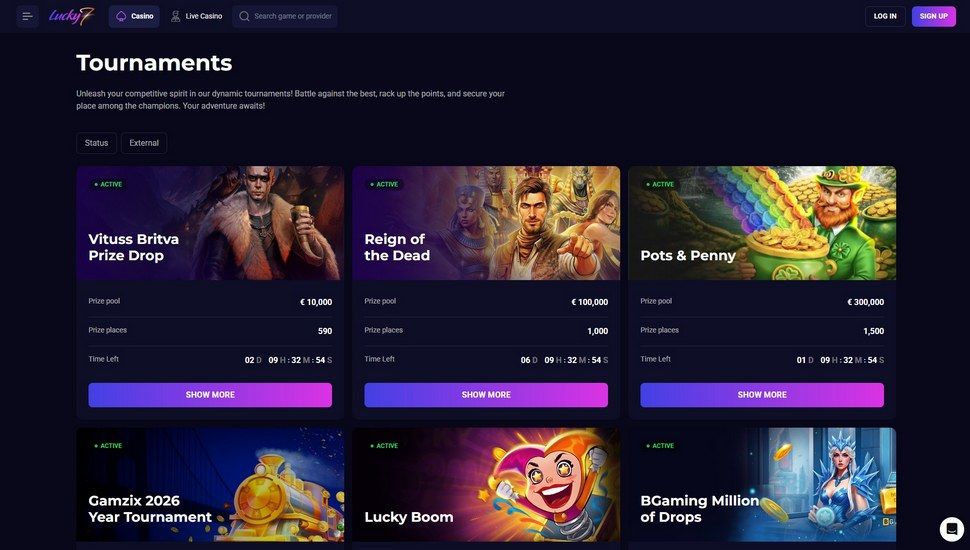 Lucky7even casino tournaments page
