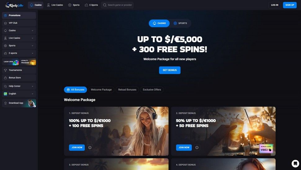 LuckyVibe casino bonus page