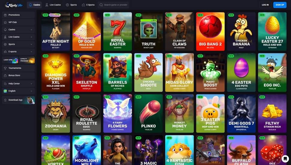 LuckyVibe casino slots page