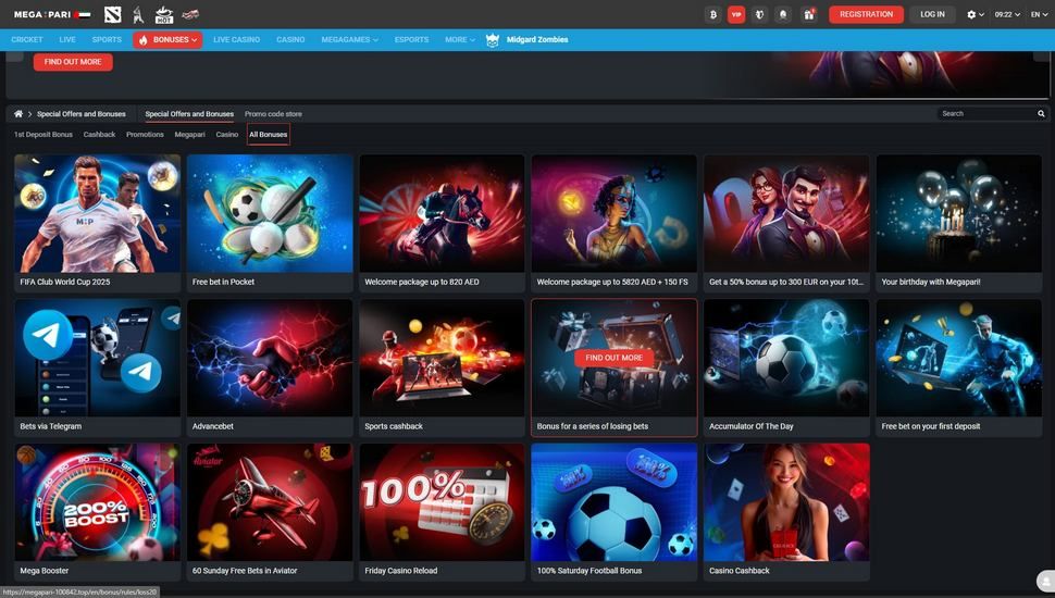Megapari casino bonus page