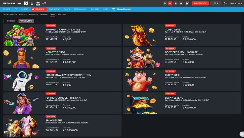 Megapari casino tournaments page