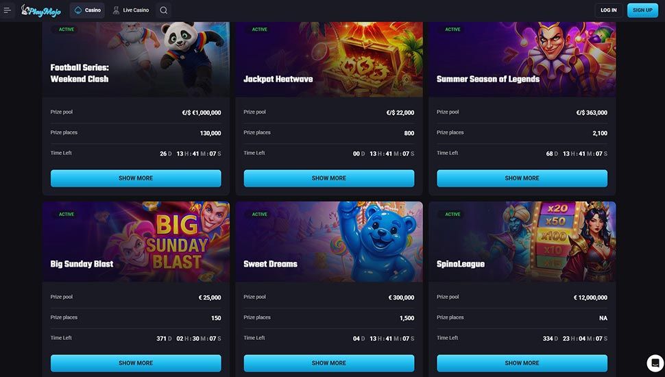 PlayMojo Casino - list of tournaments