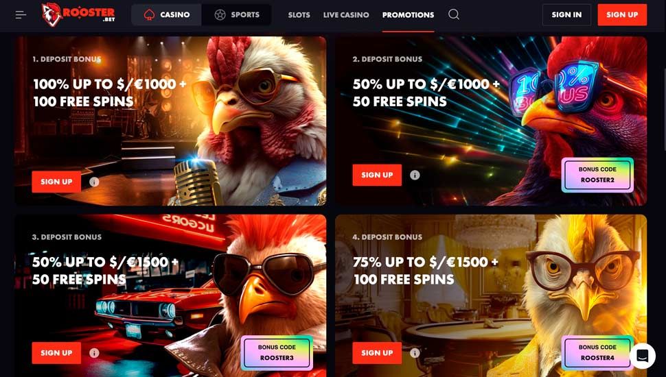 rooster.bet casino bonuses