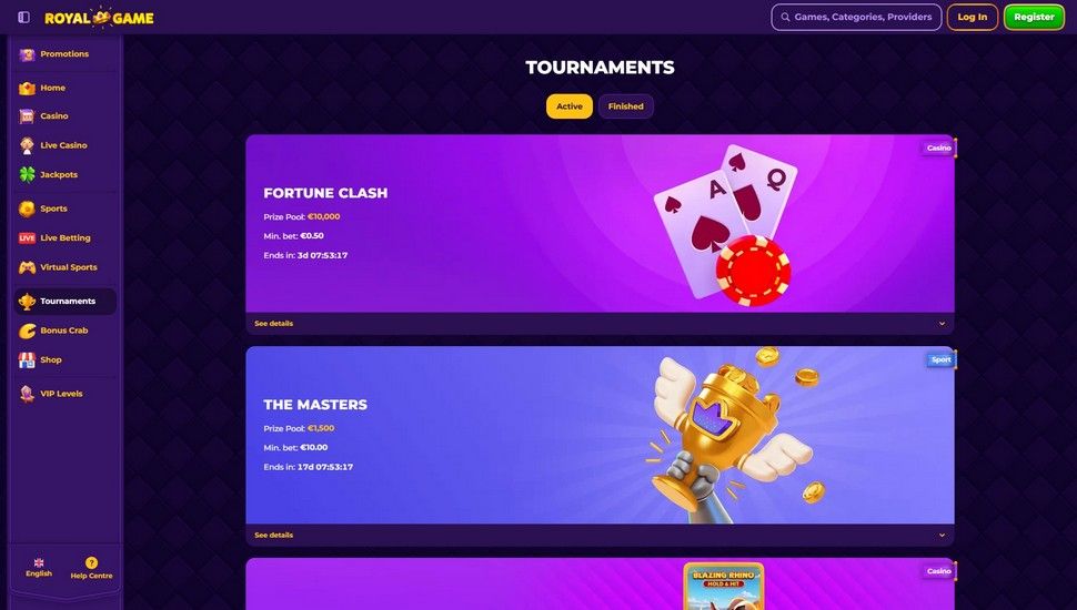 RoyalGame casino tournaments page