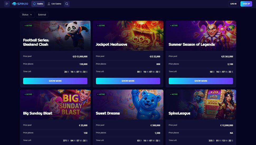 Spinjo Casino - list of tournaments