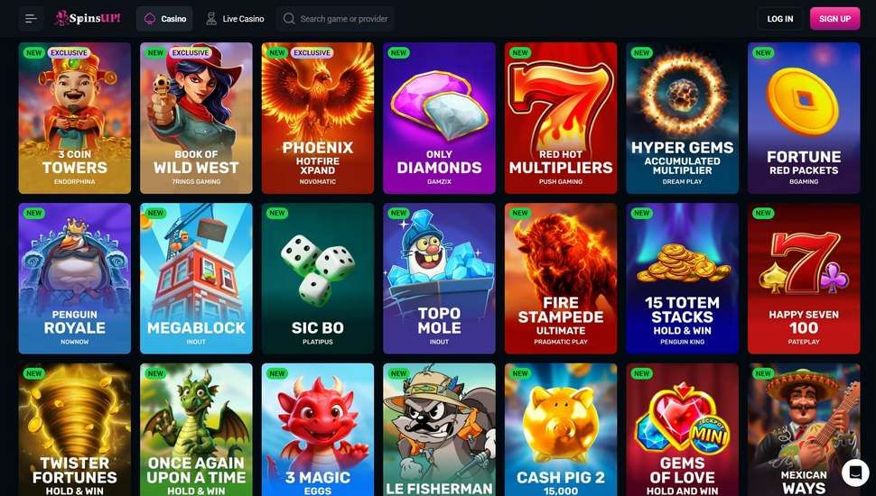 SpinsUP casino slots page