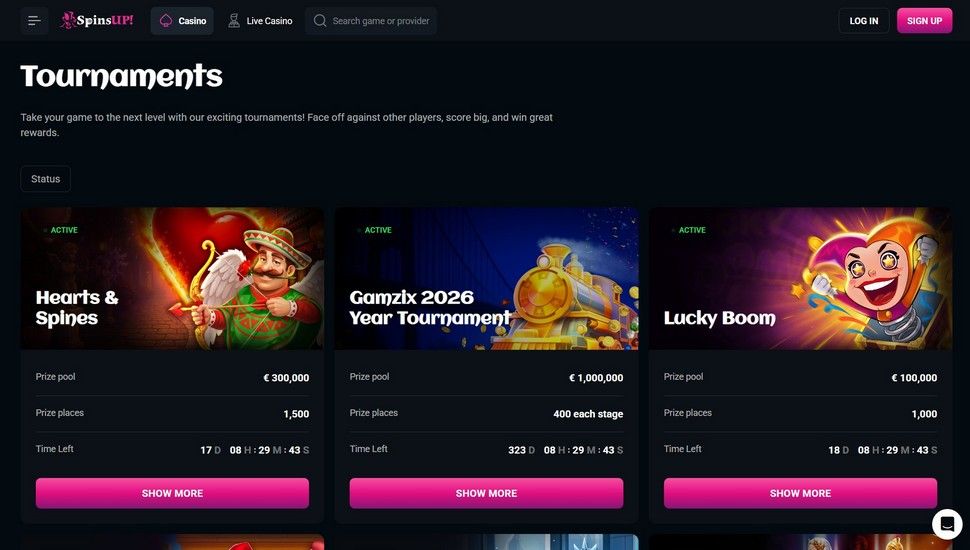 SpinsUP casino tournaments page