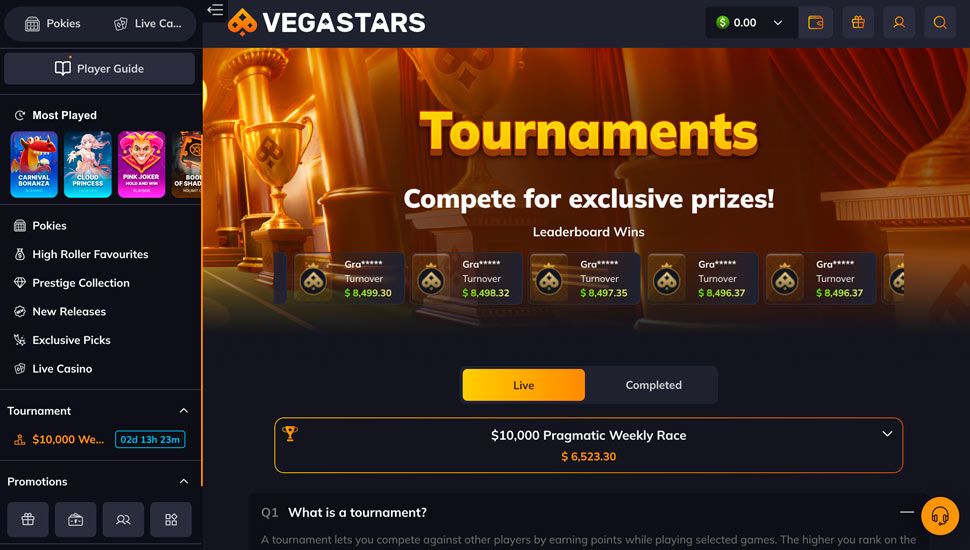 vegastars casino Tournaments