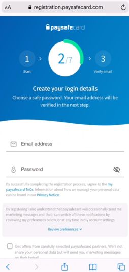 How to register PaySafeCard step 3